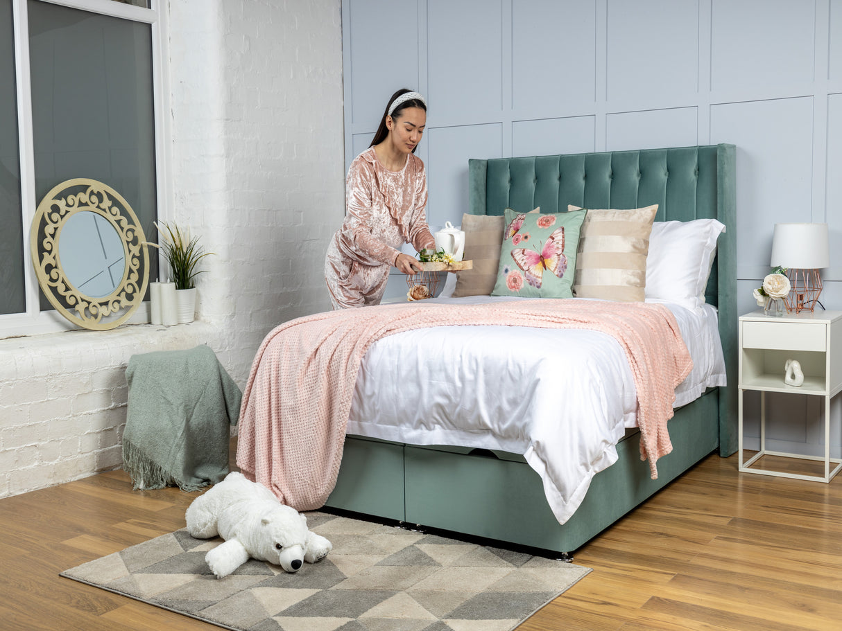 Florence Wing Ottoman Divan Bed With 54'' Winged Floorstanding Headboard