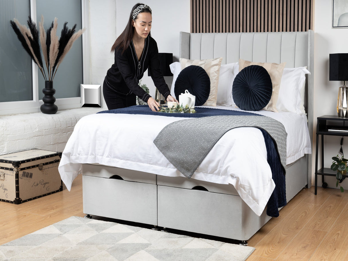 Apollo 9 Ottoman Divan Bed With 54'' Winged Floorstanding Headboard