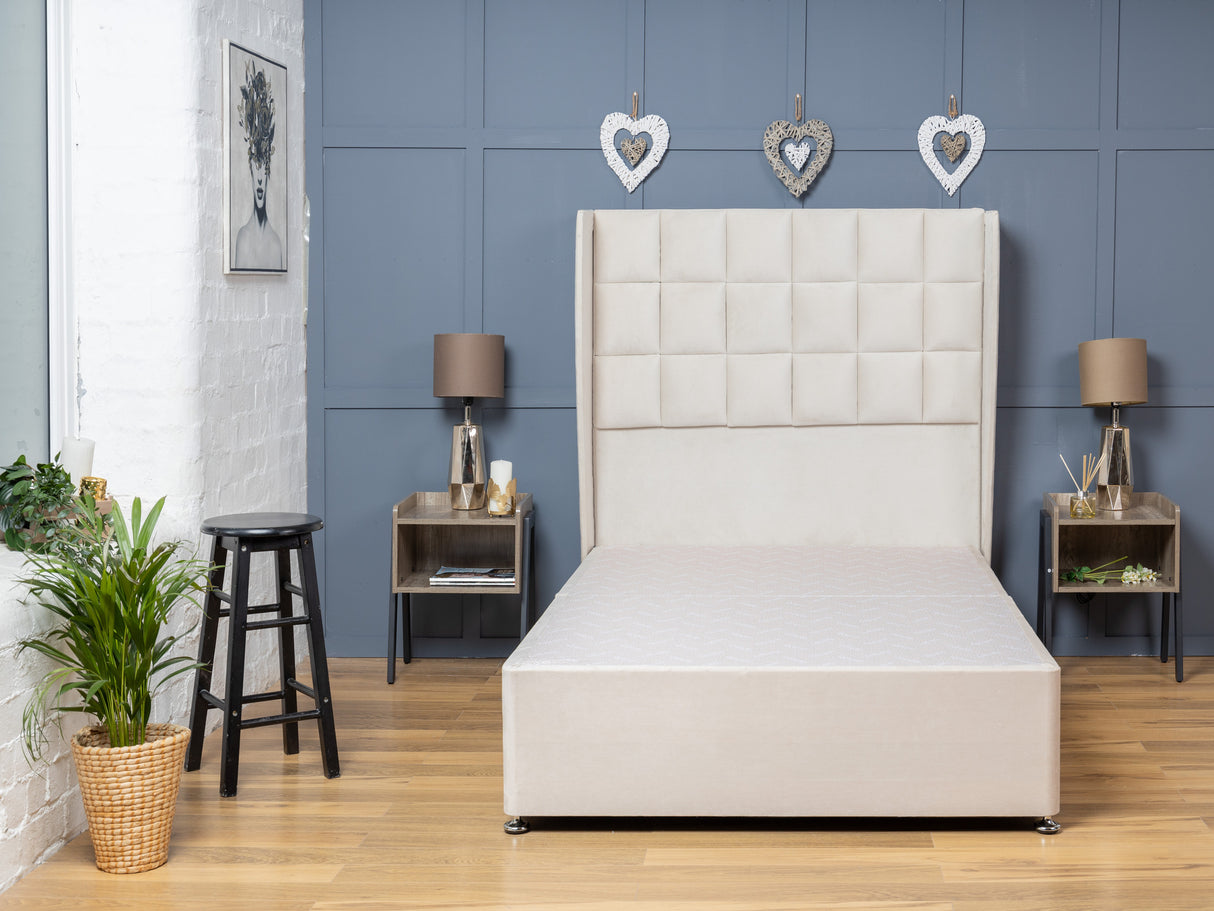 Cube Alistair Divan Bed Set With Mattress Options And Floorstanding Winged Headboard