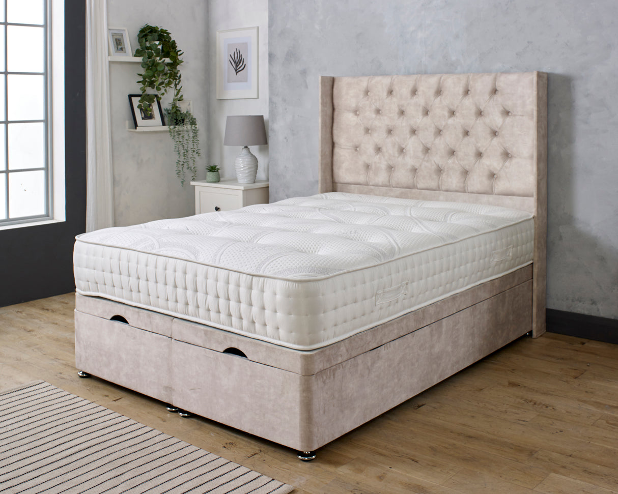 Emily Wing Ottoman Divan Bed With 54'' Winged Floorstanding Headboard