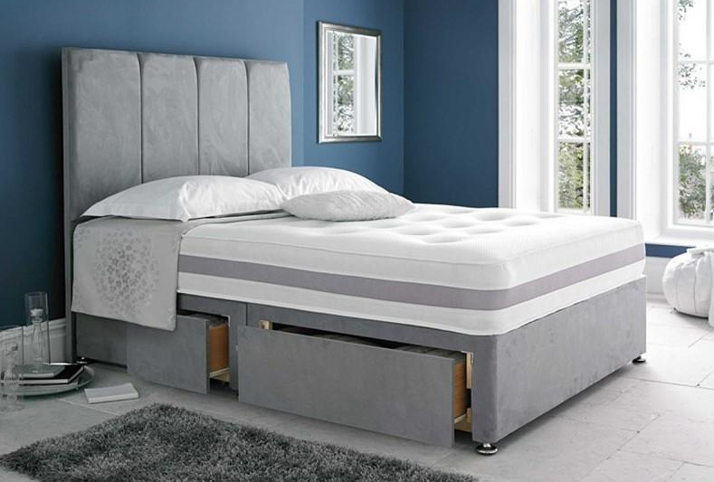 Cardiff Divan Bed Set With Vertical Panel Headboard