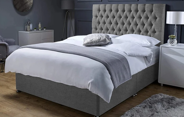 Grey suede chesterfield 2024 divan bed